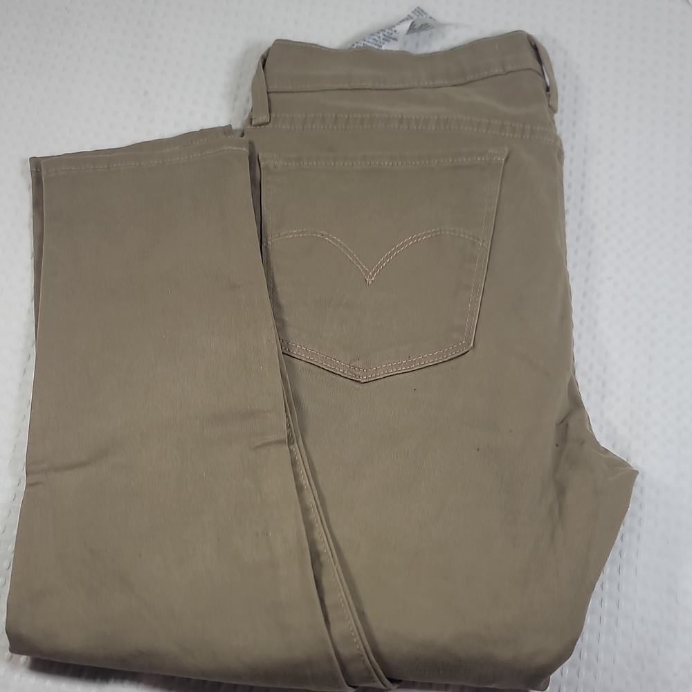 Levi's Olive/Tan Straight Pants with Leather Patch
